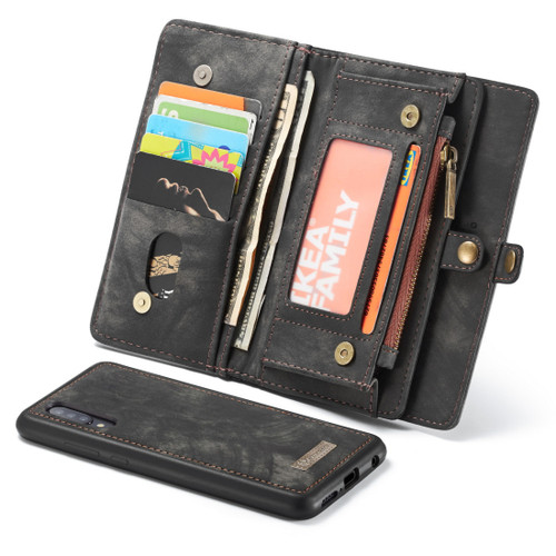 CaseMe 008 Detachable Multifunctional Retro Frosted Horizontal Flip Leather Case Galaxy A50, with Card Slot & Holder & Zipper Wallet & Photo Frame - Black